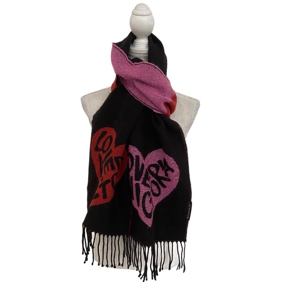 Victoria’s Secret Love Victoria Long Scarf Color Block Heart Black Pink Red - Picture 3 of 7